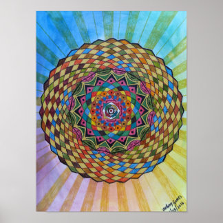 Poster Geometria Sagrada Colorida Mandala - WaterColor