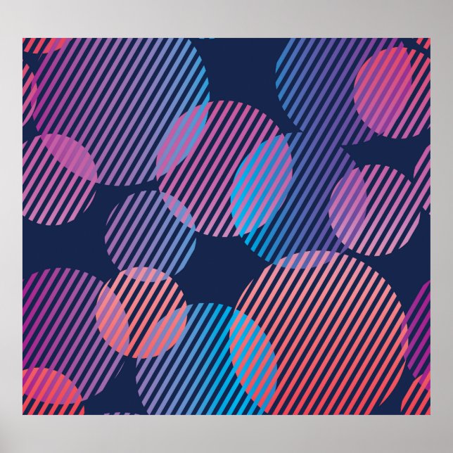 Poster Geometria Tropical: Design violeta e rosa noturno (Frente)