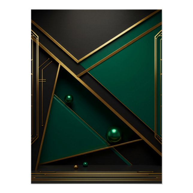 Pôster Geometria Verde e Dourada (Frente)