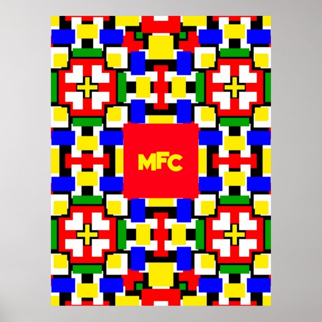 Poster Geometria vermelha, amarela, preta, azul e verde (Frente)