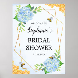 Poster Geometric Blue Hydrangea Honey Bee Bridal Shower