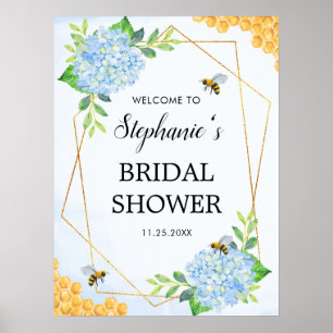 Poster Geometric Blue Hydrangea Honey Bee Bridal Shower