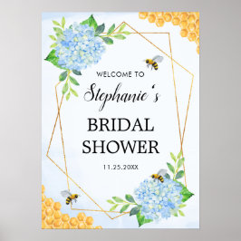 Poster Geometric Blue Hydrangea Honey Bee Bridal Shower