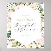 Geometric Blush Floral Bridal Shower Welcome Sign