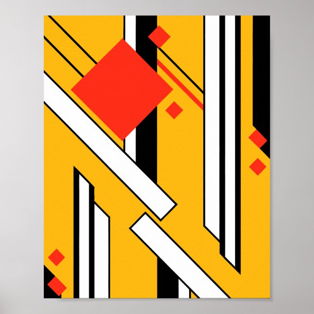 Poster Geometric Design with Bold Lines & Red Diamonds (Frente)