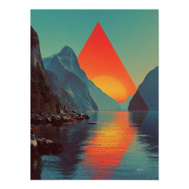 Pôster Geometric Fjord Sunset (Frente)