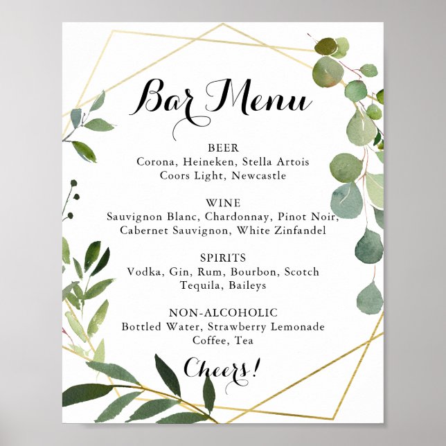 Poster Geometric Gold Tropical Wedding Bar Menu Sign (Frente)