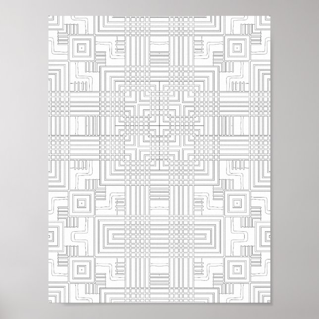 Poster Geometric Grid Coloring Page Circuit Style Design (Frente)