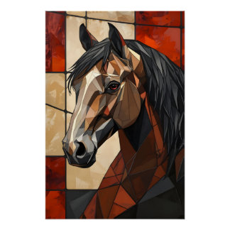 Pôster Geometric Horse Wall Art Gift Glossy Poster 