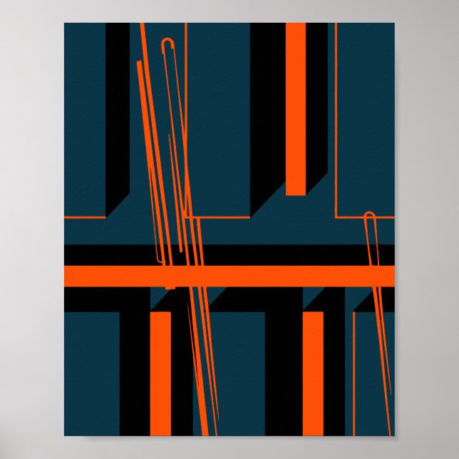 Poster Geometric Orange Stripes Across Dark Shapes (Frente)