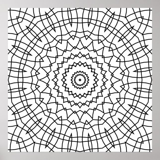 Poster Geometric Spiral Mandala with Angular Web Lines (Frente)