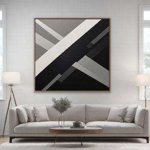 Poster Geométrico Abstrato Preto Branco Cinza