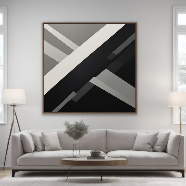 Poster Geométrico Abstrato Preto Branco Cinza (Criador carregado)