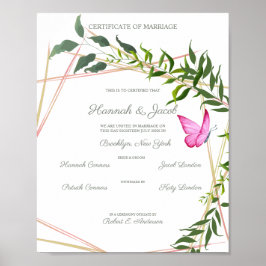 Poster Geométrico Botânico com Folhas e Borboleta