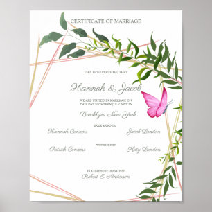 Poster Geométrico Botânico com Folhas e Borboleta