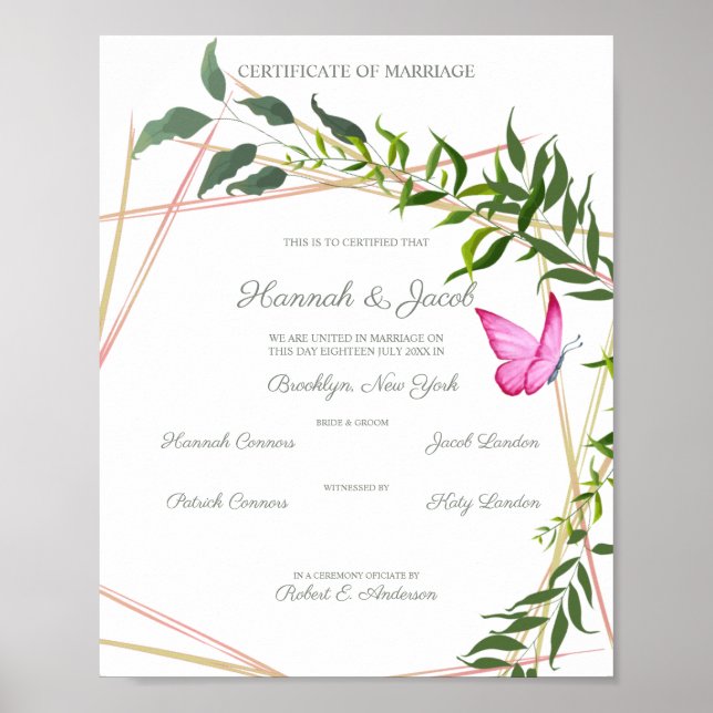 Poster Geométrico Botânico com Folhas e Borboleta (Frente)