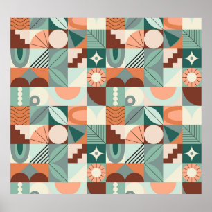 Poster Geométrico sem costura, padrão de mosaico abstrato