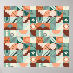 Poster Geométrico sem costura, padrão de mosaico abstrato