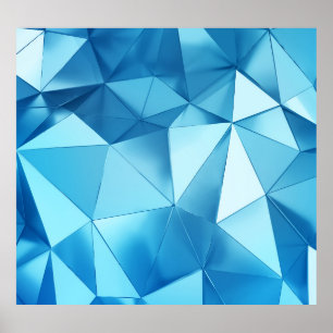 Poster Geométrico tridimensional, fundo azul metálico
