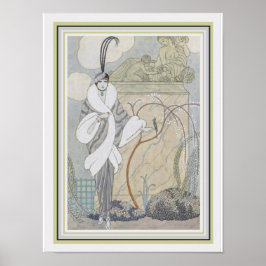 Pôster George Barbier Art deco Feather & fur 12 x 16