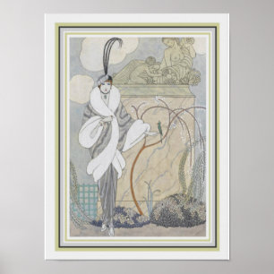 Pôster George Barbier Art deco Feather & fur 12 x 16