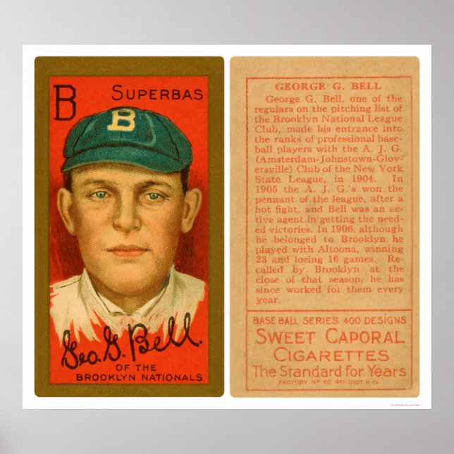Pôster George Bell Brooklyn Baseball 1911 (Frente)