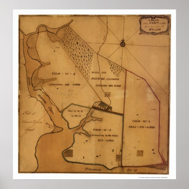 Pôster George Washington Farm Plan Map - 1766 (Frente)