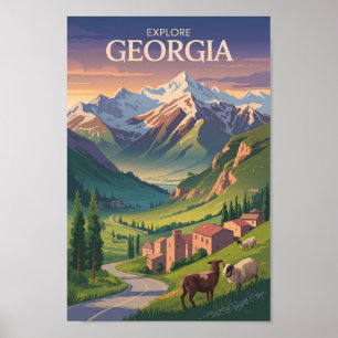 Poster Georgia Caucasus Montanhas Viagem Art Vintage