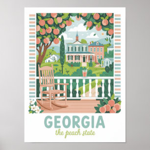 Poster Geórgia, Estado Peach, Viagem de Verão dos EUA
