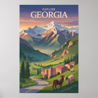 Geórgia Montanhas do Cáucaso Viagem Arte Vintage