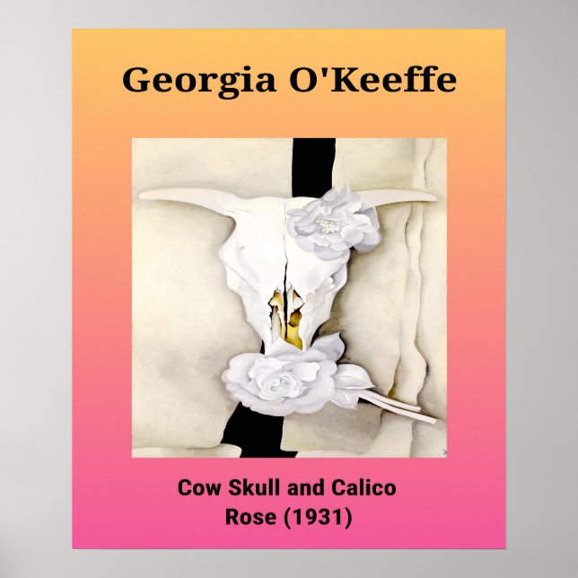 Poster Georgia O'Keeffe: Caveira de Vaca e Rosa de Calico (Frente)