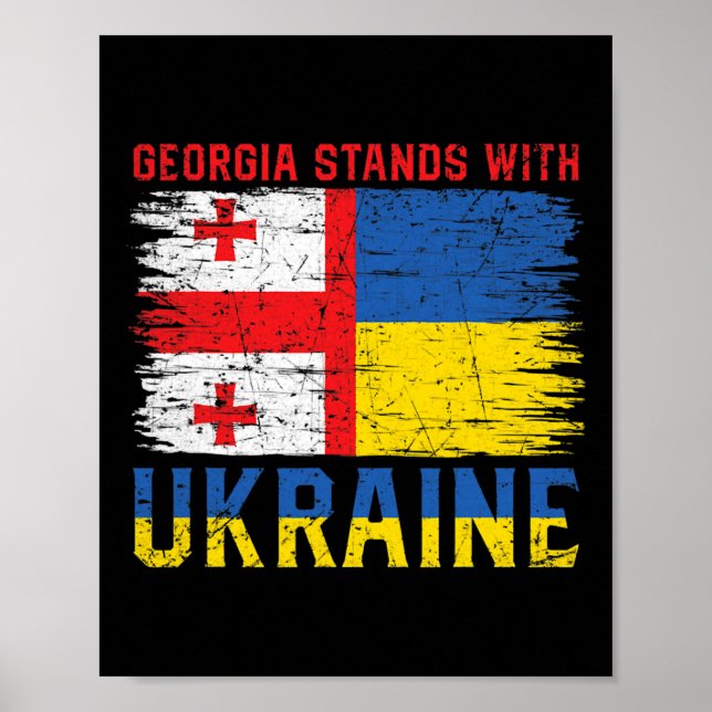 Poster Georgian-ukrainian Flag Flag - Friendly Countries  (Frente)