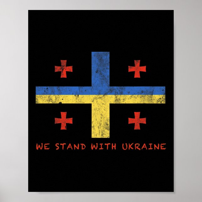 Poster Georgian-ukrainian Flag - Friendly Countries  (Frente)