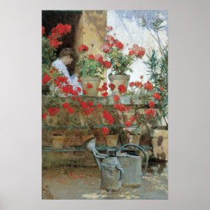 Pôster Gerânios por Childe Hassam, Impressionismo Vintage