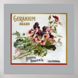 Poster Geranium Brand Fruit Crate Label