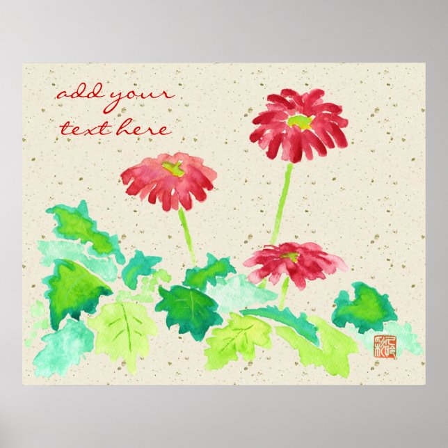 Poster Gerbera Watercolor Painting Red Green Washington P (Frente)
