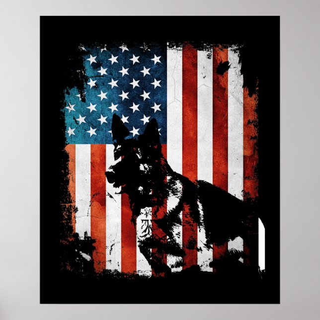 Poster German shepherd Americano Flag USA Patriotic Dog (Frente)