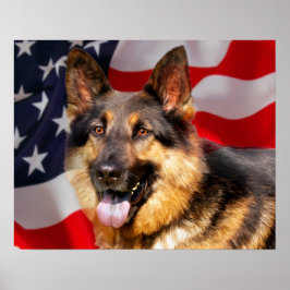 Pôster German shepherd Cão Patriótico Azul Branco Azul