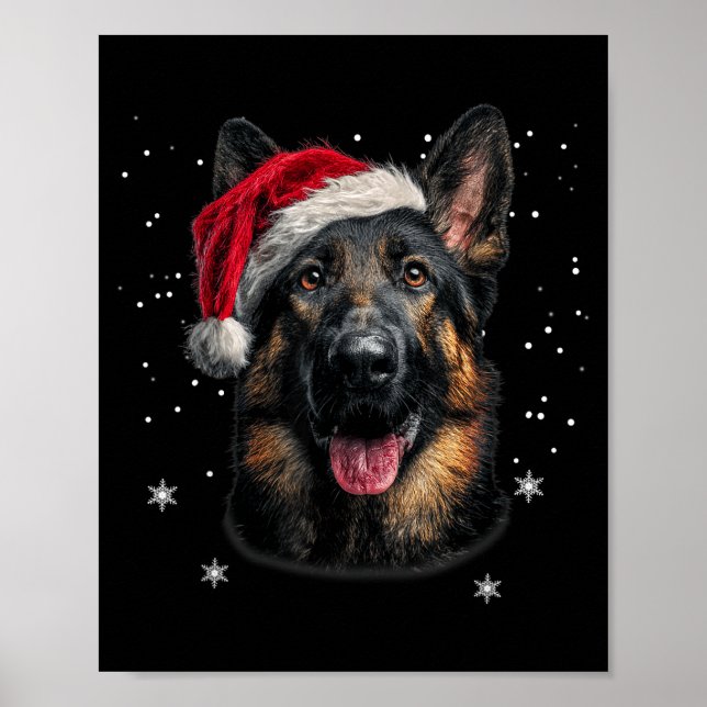 Poster German Shepherd Christmas Funny Santa Hat Dog Xmas (Frente)