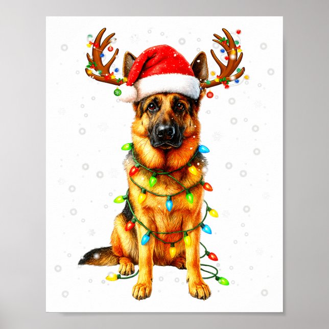 Poster German Shepherd Christmas Tree Lights Pajama Dog L (Frente)