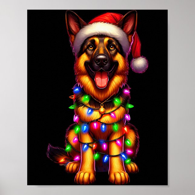 Poster German Shepherd Christmas Tree Lights Xmas Pajama  (Frente)