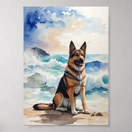 Poster German shepherd de aquarela na praia 6