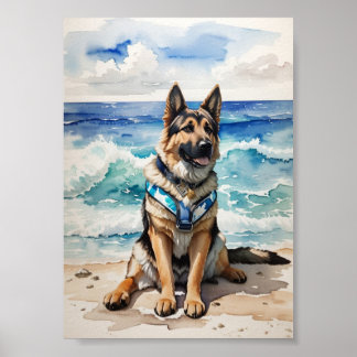 Poster German shepherd de aquarela na Praia 7