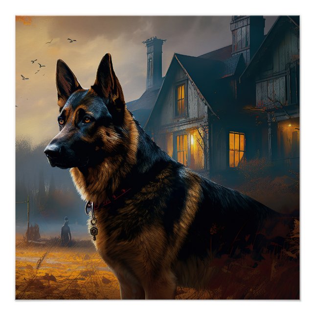 Pôster German shepherd de Halloween assustado (Frente)