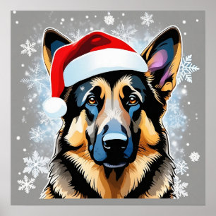 Poster German shepherd de Natal Festivo Bonito Cão na Nev