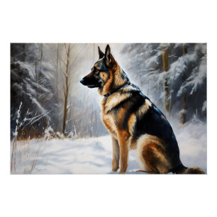 Pôster German shepherd Deixar nevar no Natal