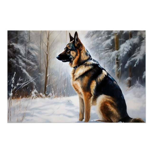 Pôster German shepherd Deixar nevar no Natal (Frente)
