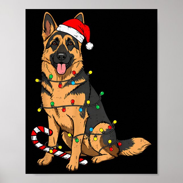 Poster German Shepherd Dog Christmas Lights Xmas Pet Dog  (Frente)