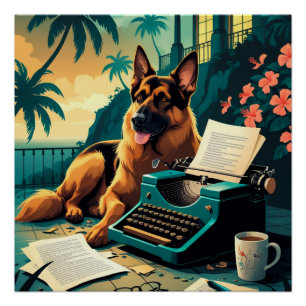 Pôster German shepherd Dog gentleman vintage