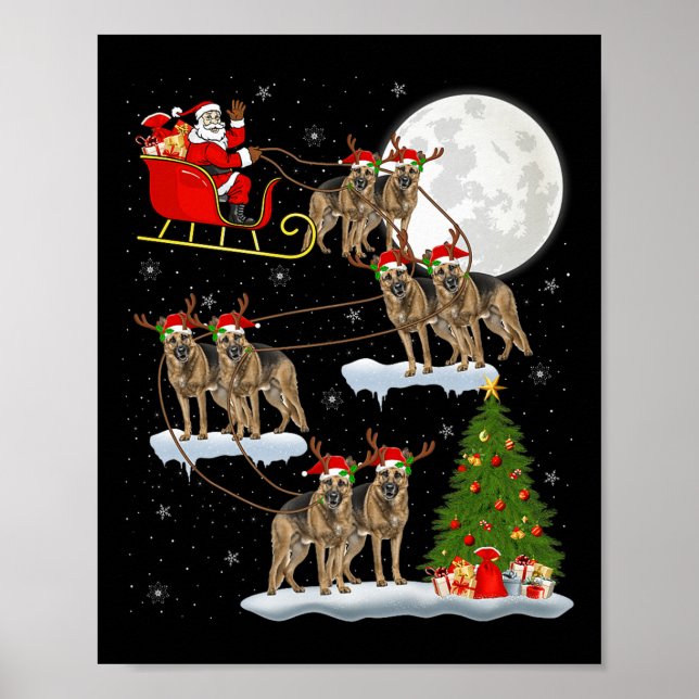Poster German Shepherd Dog Santa Sleigh Flying Funny Chri (Frente)